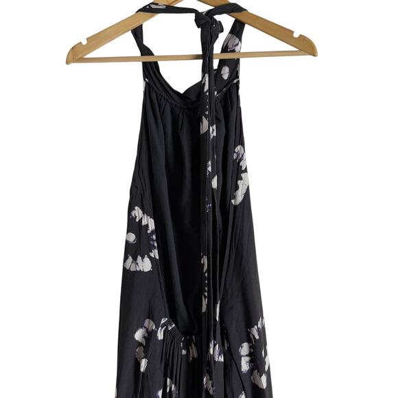 Busayo Collective Hibiscus Floral Print Black Halter Tie Neck Maxi Dress Size XS - Picture 10 of 13